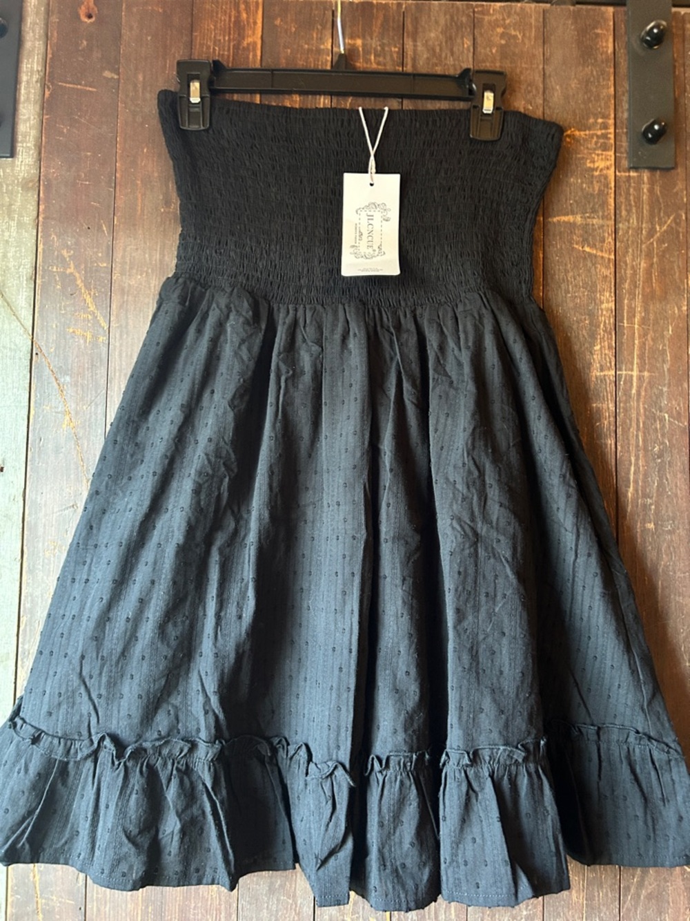 Smocked Black Midi Dress with Ruffle Hem – Classic Women's Midi